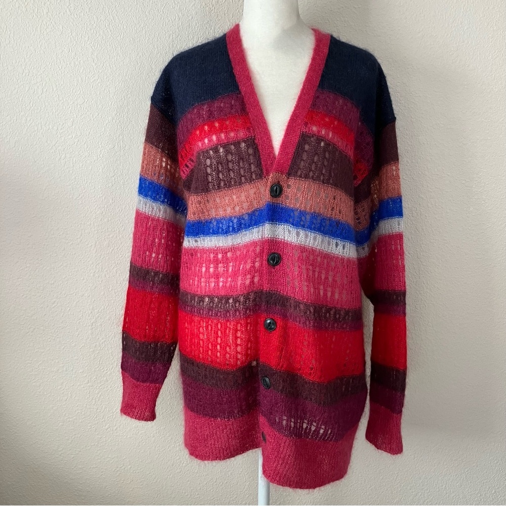 RAG & BONE Oversized Cardigan Sweater M Mohair Silk Stripe Streetwear Bohemian - Picture 9 of 14